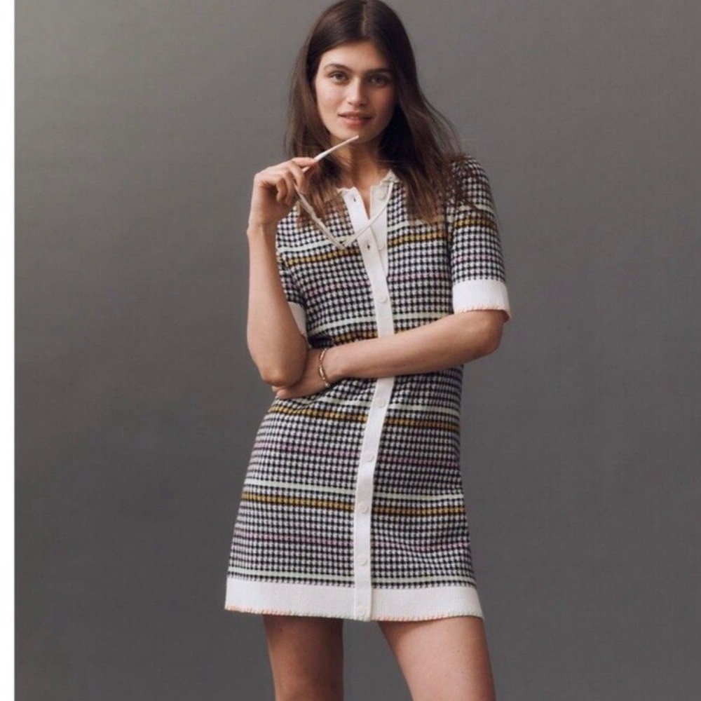 Anthropologie Maeve Mini Dress Women Buttondown Sweater Shift Preppy XS